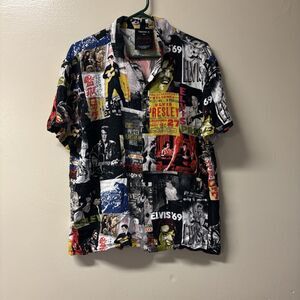 Elvis Presley Forever 21 100% Rayon AOP Colorful Hawaiian Shirt Men's Large